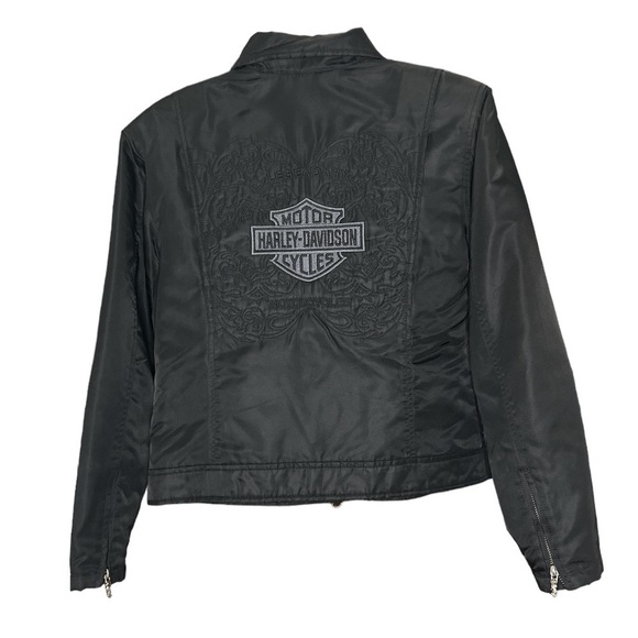 RARE Small Black Harley-Davidson Quilted Lined Jacket With Removable Collar - Picture 16 of 16